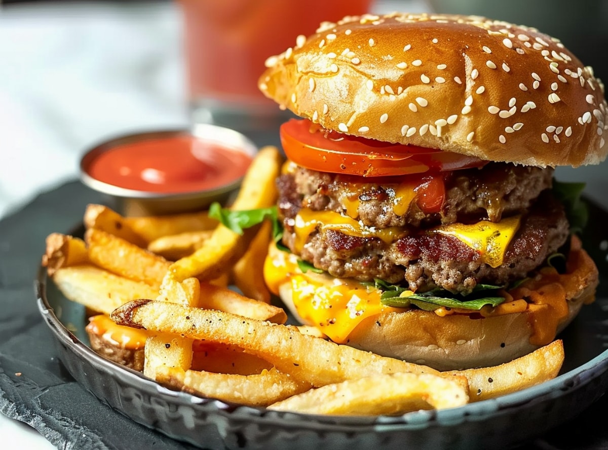 Burger Viand haché avec les frites